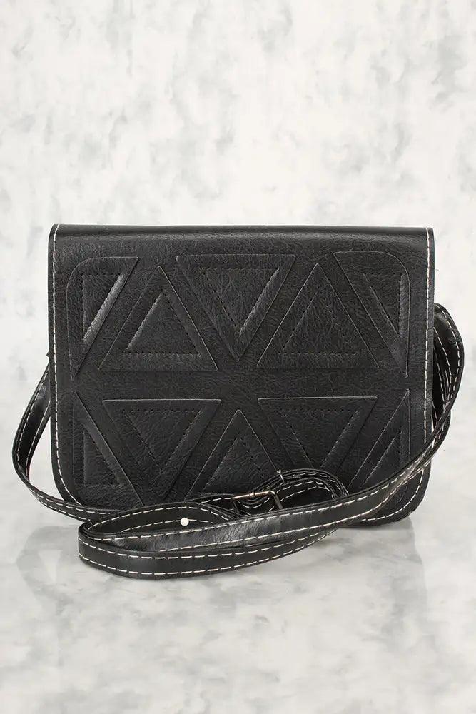 Sexy Zwarte Geometrische Faux Leren Mini Schouderhandtas