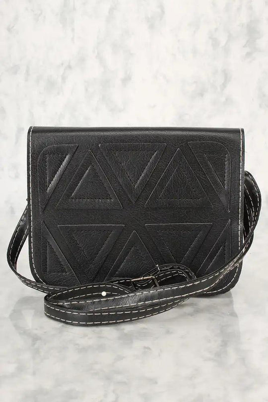 Sexy Zwarte Geometrische Faux Leren Mini Schouderhandtas