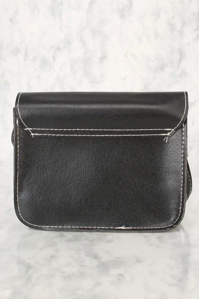 Sexy Zwarte Geometrische Faux Leren Mini Schouderhandtas