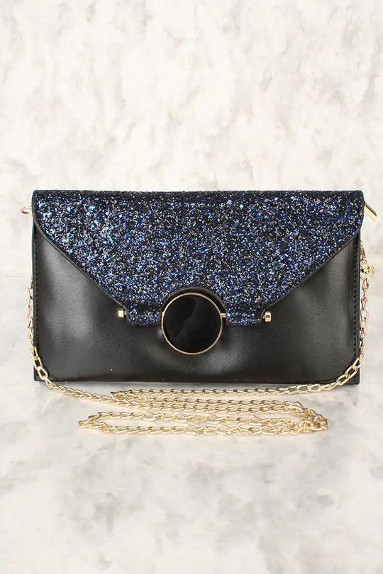Sexy Zwarte Glitters Faux Leer Envelop Crossbody Handtas
