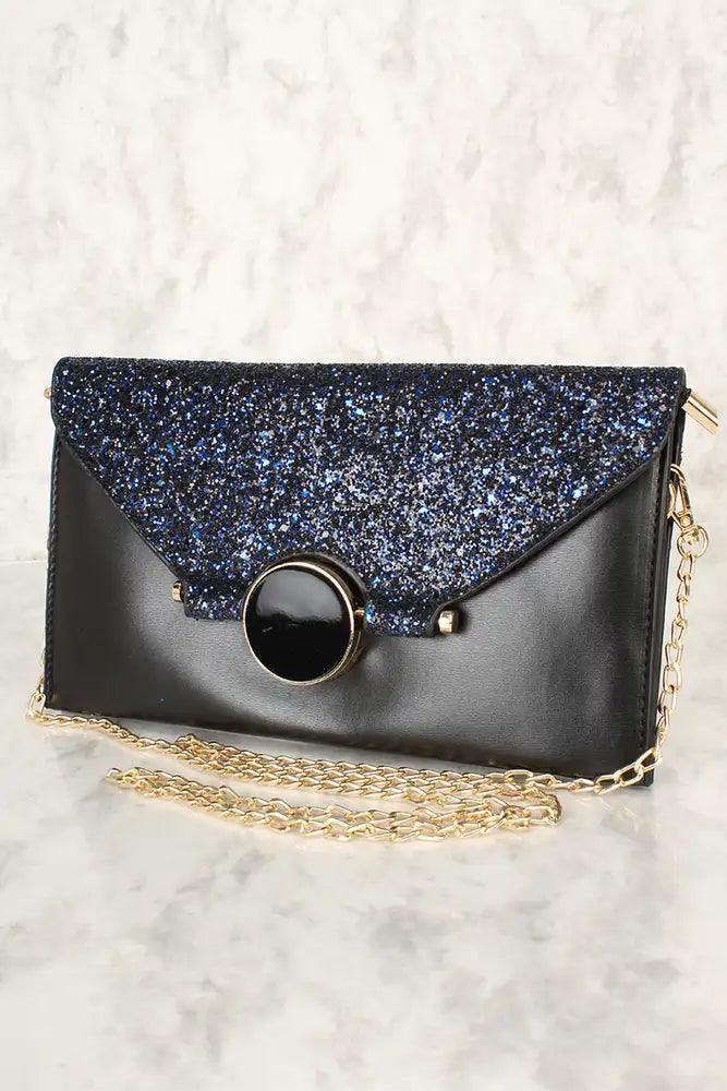 Sexy Zwarte Glitters Faux Leer Envelop Crossbody Handtas