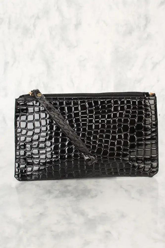 Sexy Zwarte Patenten Slangprint Clutch