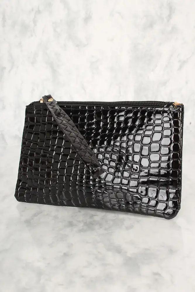 Sexy Zwarte Patenten Slangprint Clutch