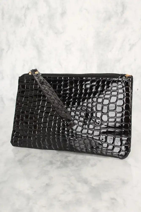 Sexy Zwarte Patenten Slangprint Clutch