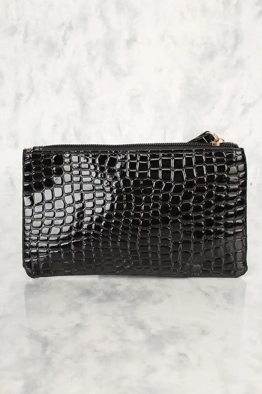 Sexy Zwarte Patenten Slangprint Clutch