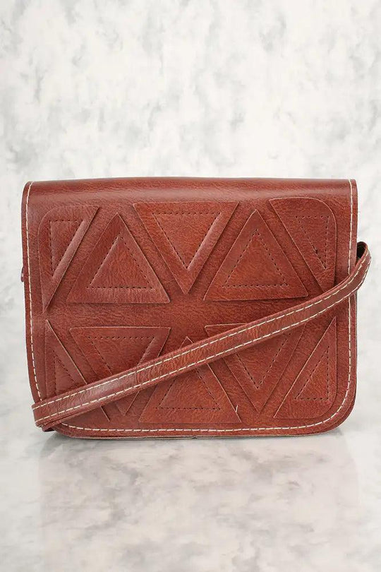 Sexy Cognac Geometrische Faux Leer Mini Schouder Handtas