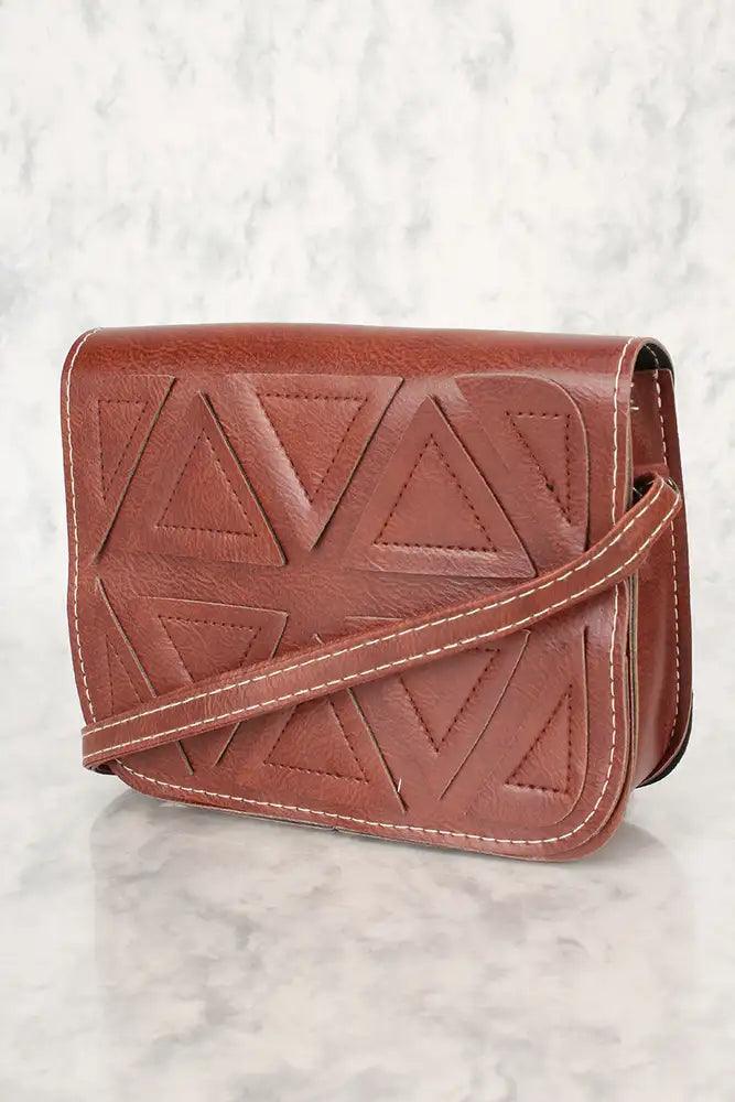 Sexy Cognac Geometrische Faux Leer Mini Schouder Handtas