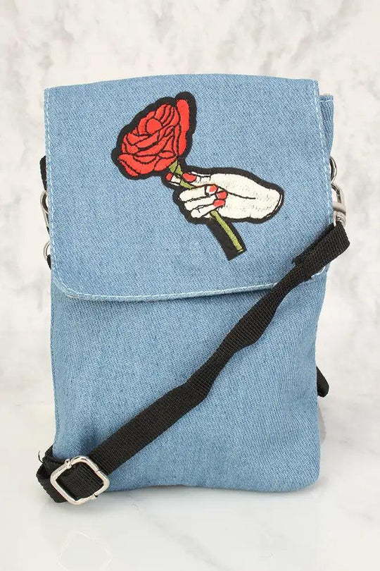 Sexy Denim Rode Cactus Patch Mini Schoudertas/Handtas