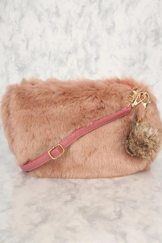 Sexy Dusty Mauve Nep Faux Fur Schouder Handtas