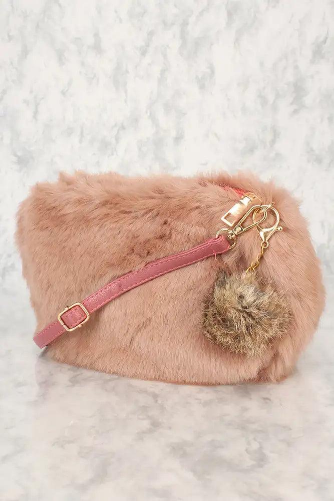 Sexy Dusty Mauve Nep Faux Fur Schouder Handtas