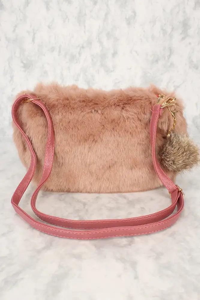 Sexy Dusty Mauve Nep Faux Fur Schouder Handtas