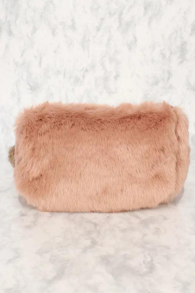 Sexy Dusty Mauve Nep Faux Fur Schouder Handtas