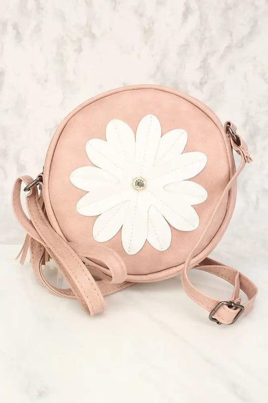 Sexy Stof Roze Bloem Patches Versleten Faux Leren Ronde Schoudertas