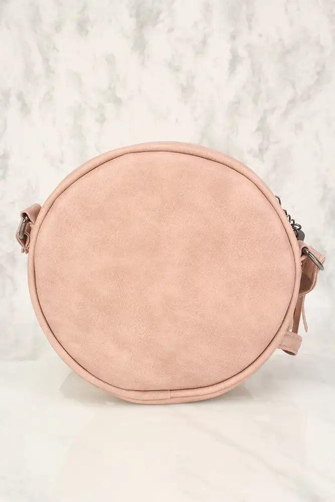 Sexy Stof Roze Bloem Patches Versleten Faux Leren Ronde Schoudertas