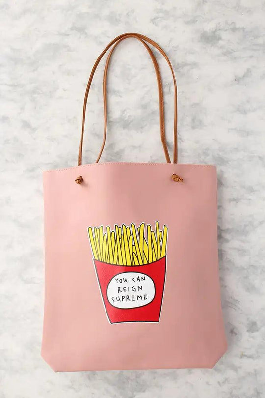 Sexy Dusty Pink Frietjes Print Casual 2Pc. Tote Handtas