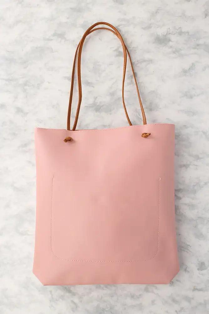 Sexy Dusty Pink Frietjes Print Casual 2Pc. Tote Handtas