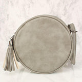 Sexy Grijze Bloem Patches Versleten Faux Leer Cirkel Crossbody Tas