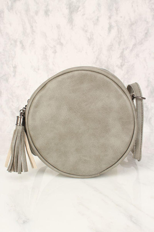 Sexy Grijze Bloem Patches Versleten Faux Leer Cirkel Crossbody Tas