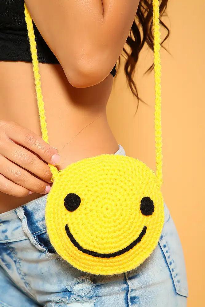 Sexy Gele Gehaakte Kleine Smiley Schouder Handtas