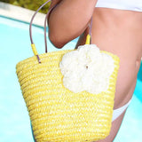 Sexy Gele Witte Geborduurde Stro Woven Mini Tote Handtas