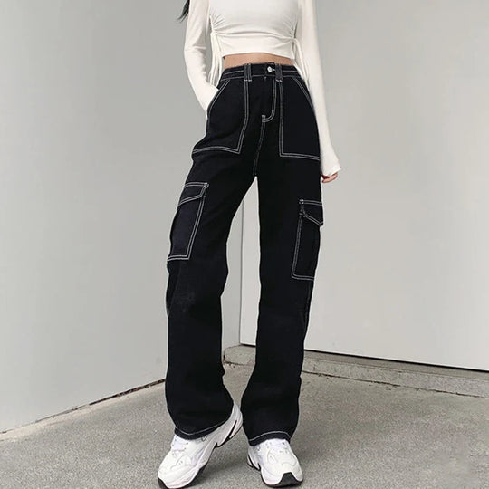 Dames Jeans Utility met Contrasterende Stiksels