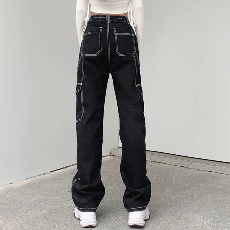 Dames Jeans Utility met Contrasterende Stiksels