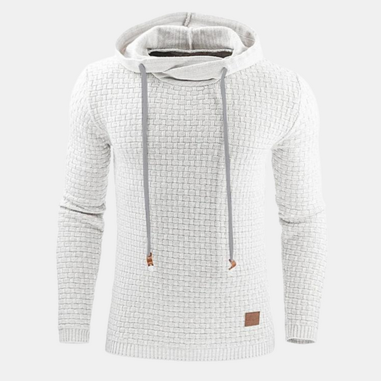 Heren Textured Pullover Hoodie met Koord en Slim Fit