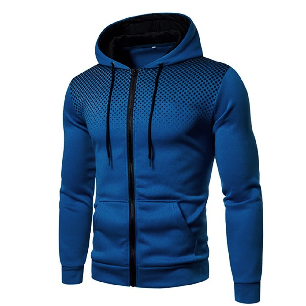 Heren Sportieve Zip-Up Hoodie met Gradiënt Puntprint en Koordkap