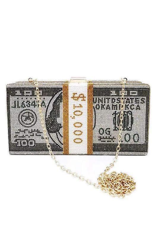 Multi US Dollar Rhinestone Schoudertas/Handtas met Ketting