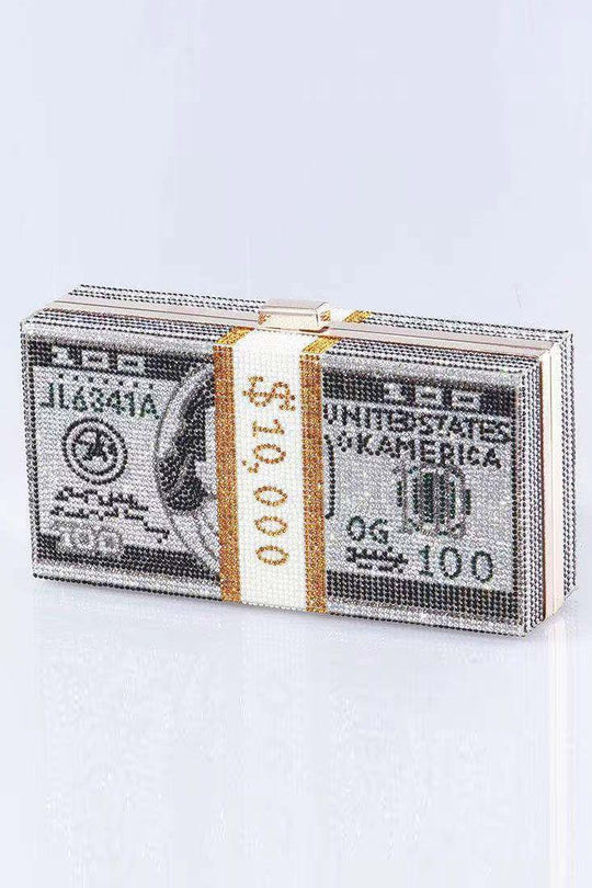 Multi US Dollar Rhinestone Schoudertas/Handtas met Ketting