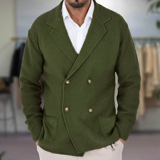 Heren Gebreide Cardigan met Dubbelzijdige Sluiting en Blazer Revers