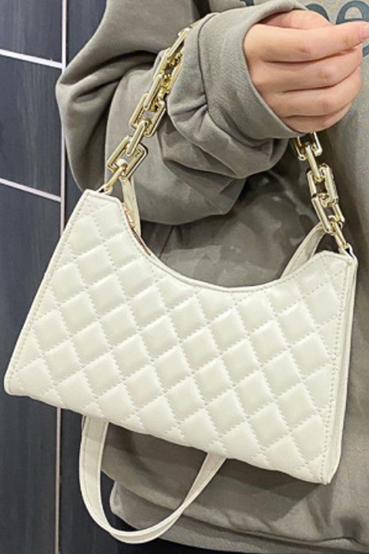 Witte Gequilte Schouder/handtas met Gouden Details