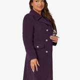 Dames Wollen Mix Dubbel Breasted Midi Jas | Elegante Mantel met Militaire Details | Gemaakt in Engeland