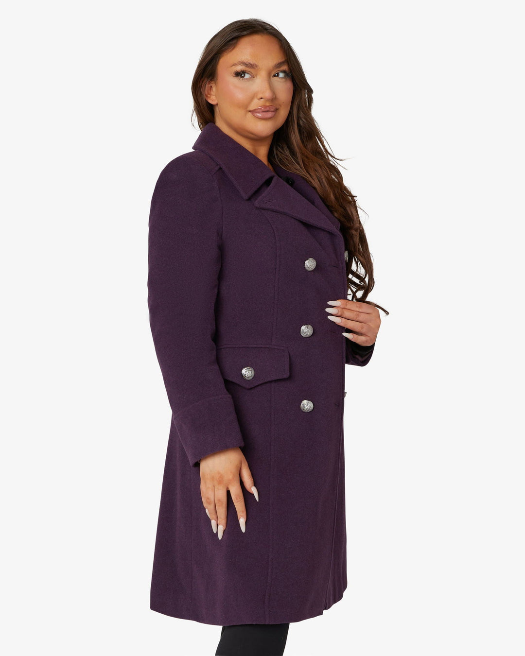 Dames Wollen Mix Dubbel Breasted Midi Jas | Elegante Mantel met Militaire Details | Gemaakt in Engeland