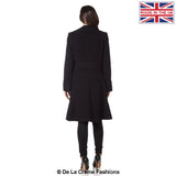 Dames Wollen Mix Dubbel Breasted Midi Jas | Elegante Mantel met Militaire Details | Gemaakt in Engeland