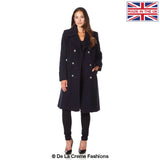 Dames Wollen Mix Dubbel Breasted Midi Jas | Elegante Mantel met Militaire Details | Gemaakt in Engeland