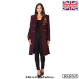 Dames Wollen Mix Dubbel Breasted Midi Jas | Elegante Mantel met Militaire Details | Gemaakt in Engeland