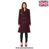 Dames Wollen Mix Dubbel Breasted Midi Jas | Elegante Mantel met Militaire Details | Gemaakt in Engeland