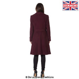 Dames Wollen Mix Dubbel Breasted Midi Jas | Elegante Mantel met Militaire Details | Gemaakt in Engeland