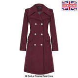 Dames Wollen Mix Dubbel Breasted Midi Jas | Elegante Mantel met Militaire Details | Gemaakt in Engeland
