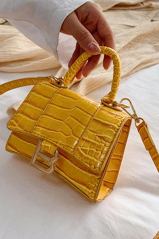 Gele Crossbody Schoudertas/Handtas met Krokodillenstructuur