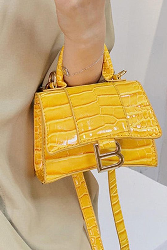 Gele Crossbody Schoudertas/Handtas met Krokodillenstructuur