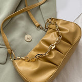 Geel Gouden Ketting Schoudertas Met Rimpel