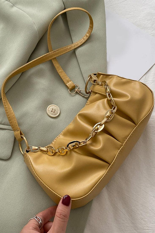 Geel Gouden Ketting Schoudertas Met Rimpel