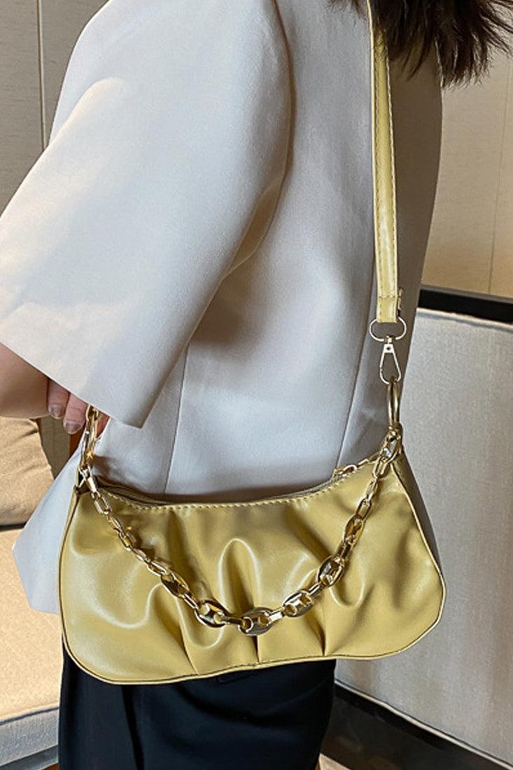 Geel Gouden Ketting Schoudertas Met Rimpel